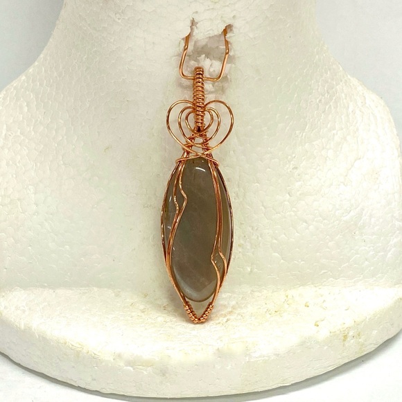 HANDCRAFTED Gray Moonstone Hand Wrapped Copper Pendant, Artisan Jewelry Gift - Picture 9 of 10